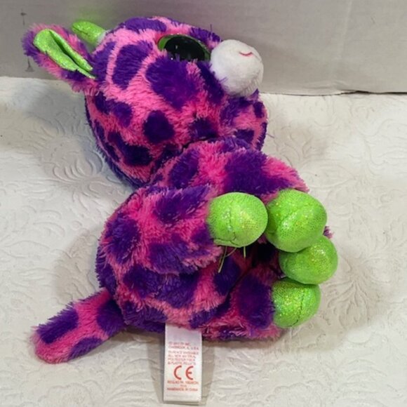 Ty Beanie Baby Ty Silk "Gilbert" Giraffe Glitter Eyes 7" Pink Purple Green - Picture 6 of 9